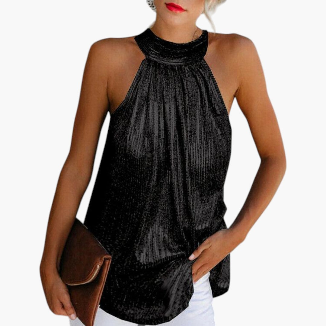 Women's Backless Top with Round Neckline and Fitted Cut