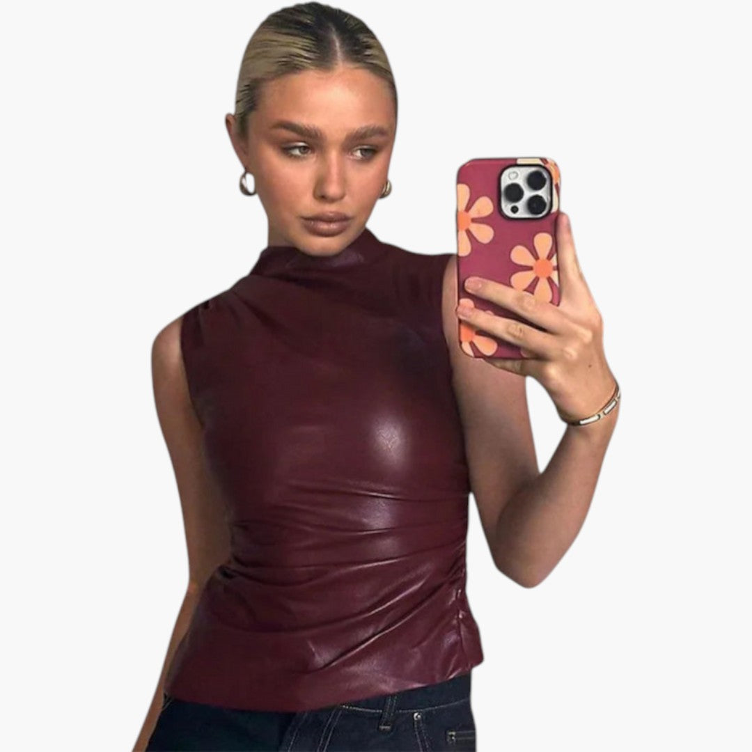 Top Mulher Sem Mangas com Gola Alta e Corte Ajustado