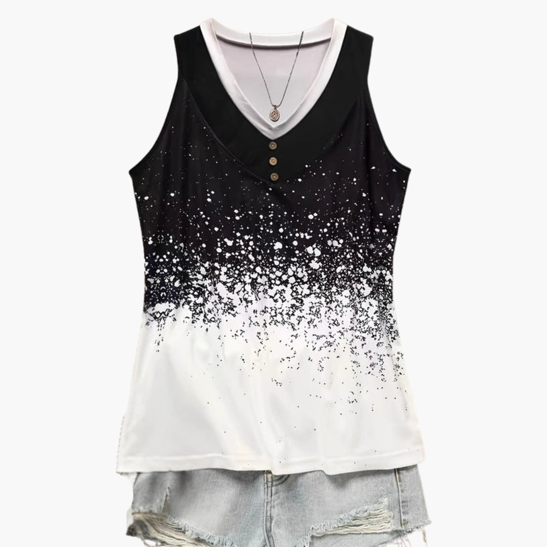 Women's Sleeveless Top with V-Neck and Button Placket