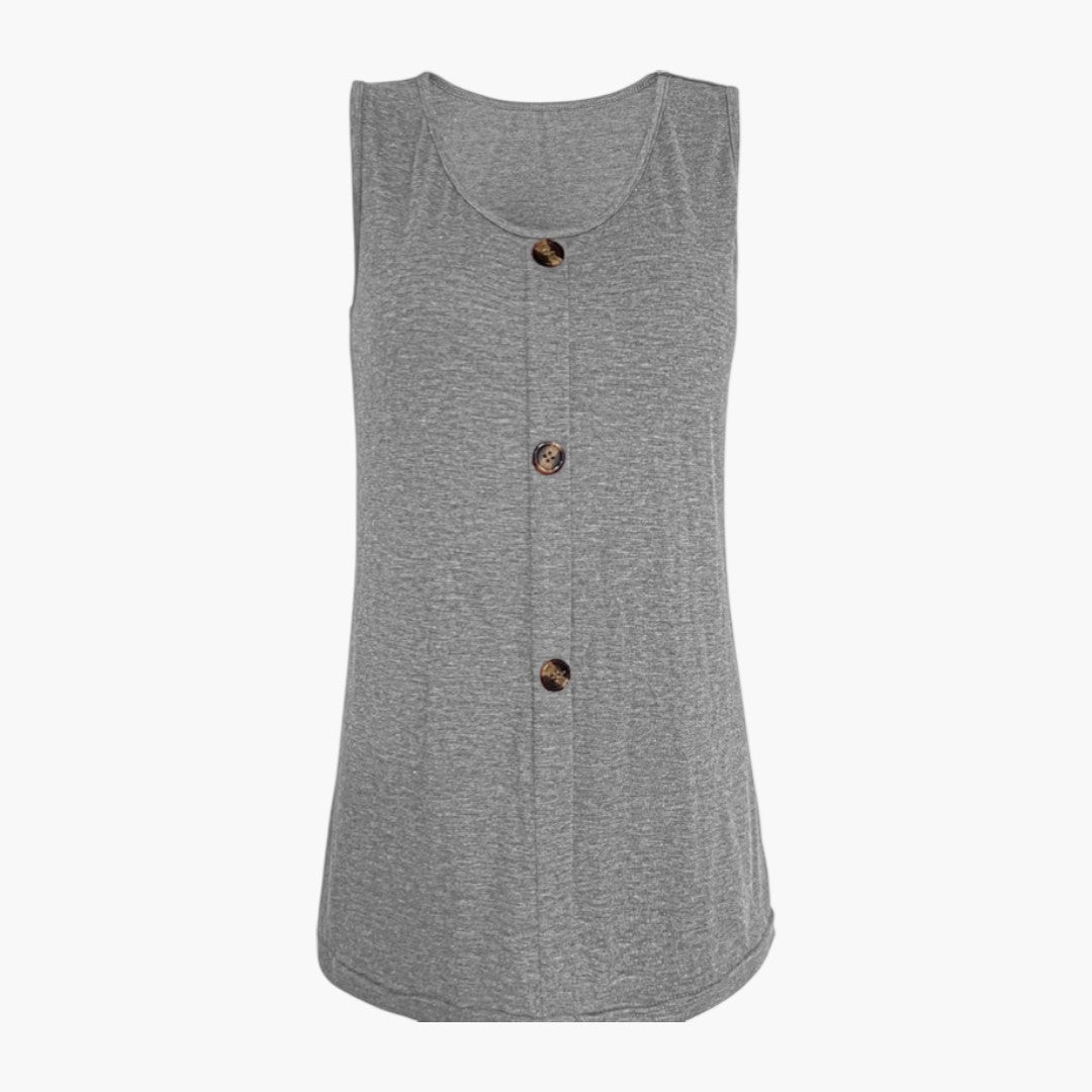Top donna senza maniche con bottoni e collo tondo
