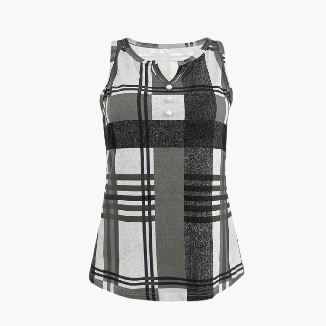 Top donna senza maniche con scollo a V e dettaglio bottoni