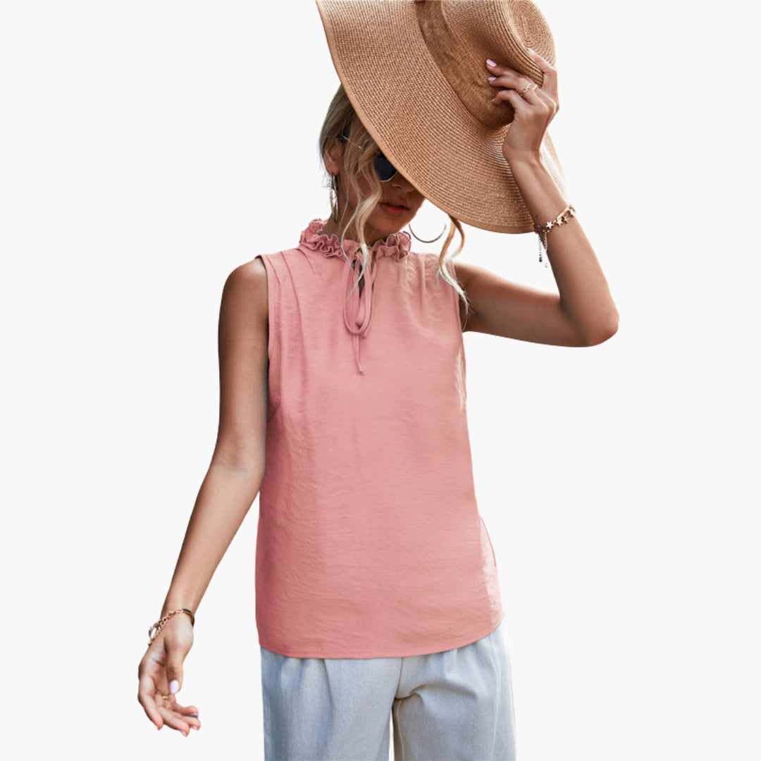 Women's Sleeveless Top with Ruffled Collar