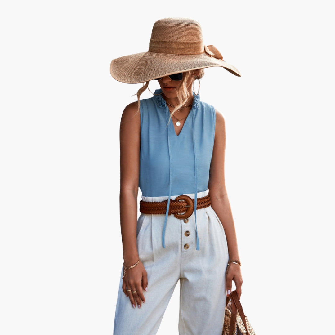 Women's Sleeveless Top with Ruffled Collar