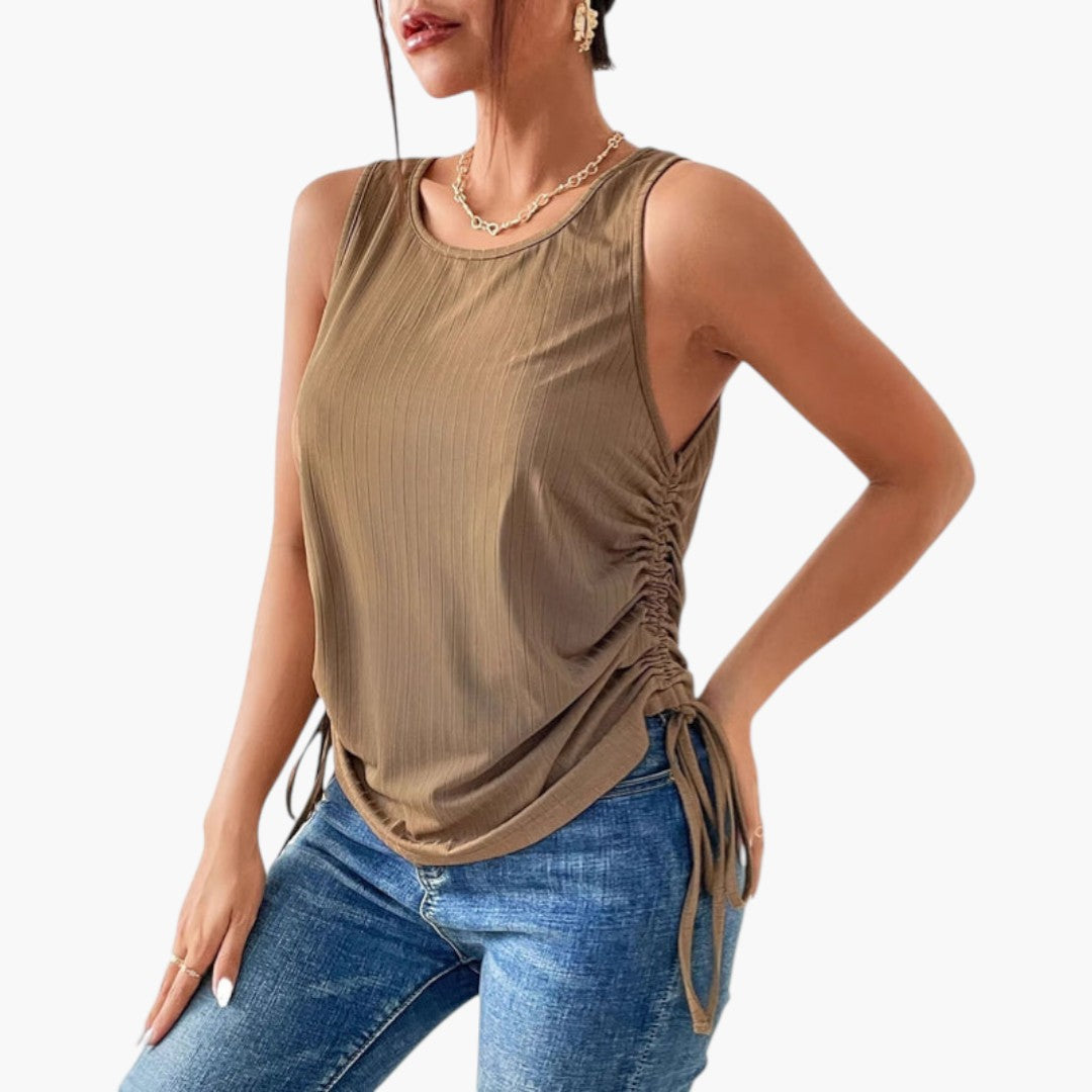 Women's Ribbed Pattern Top with Side Ruching