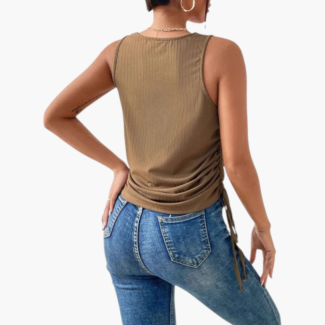 Women's Ribbed Pattern Top with Side Ruching
