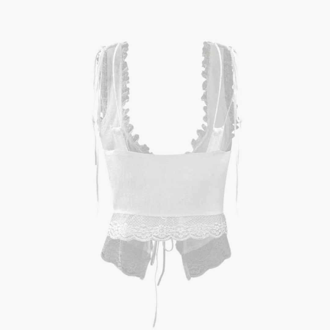 Top Mulher com Decote em V e Acabamento em Renda