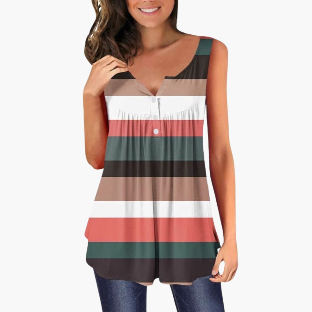Women's Tunic Top with V-Neck and Striped Pattern