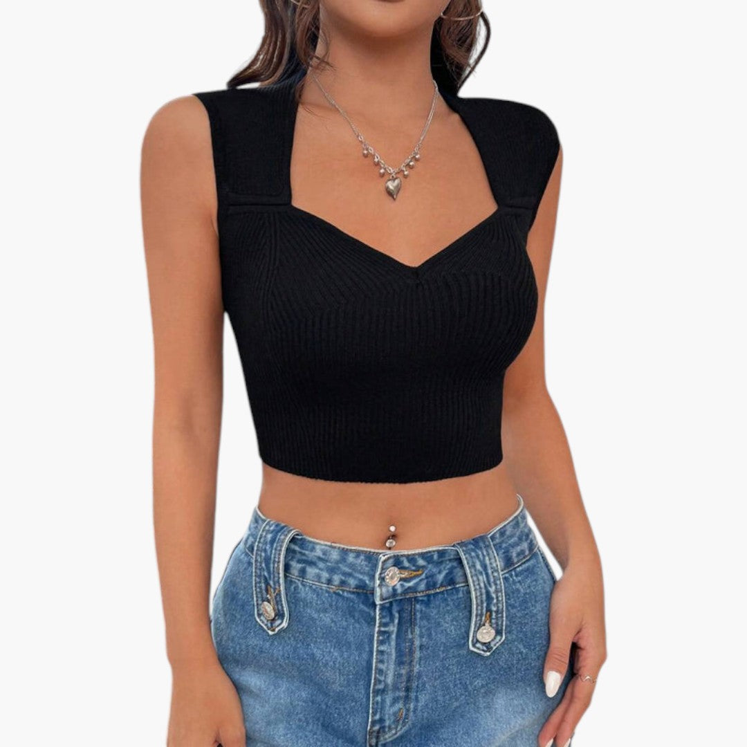 Top corto donna con scollo a V e superficie a coste