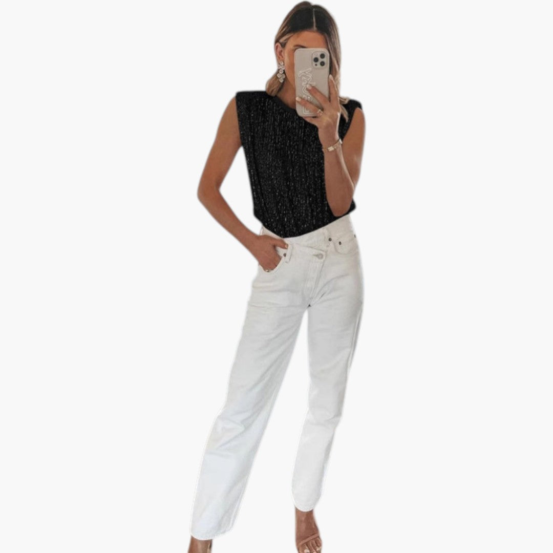 Top corto donna con scollo rotondo e maniche a mantella