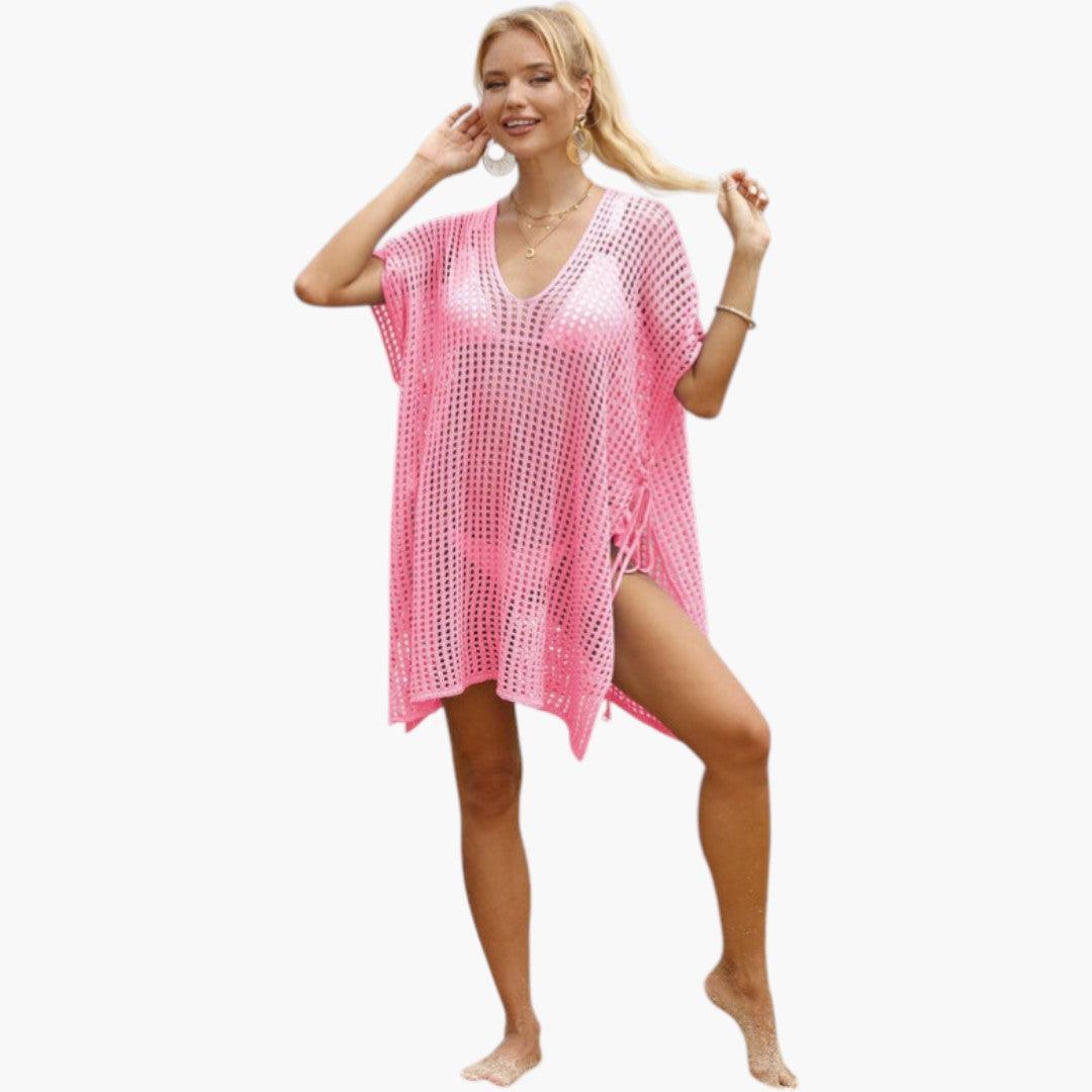 Top da spiaggia donna con scollo a V e maglia traforata