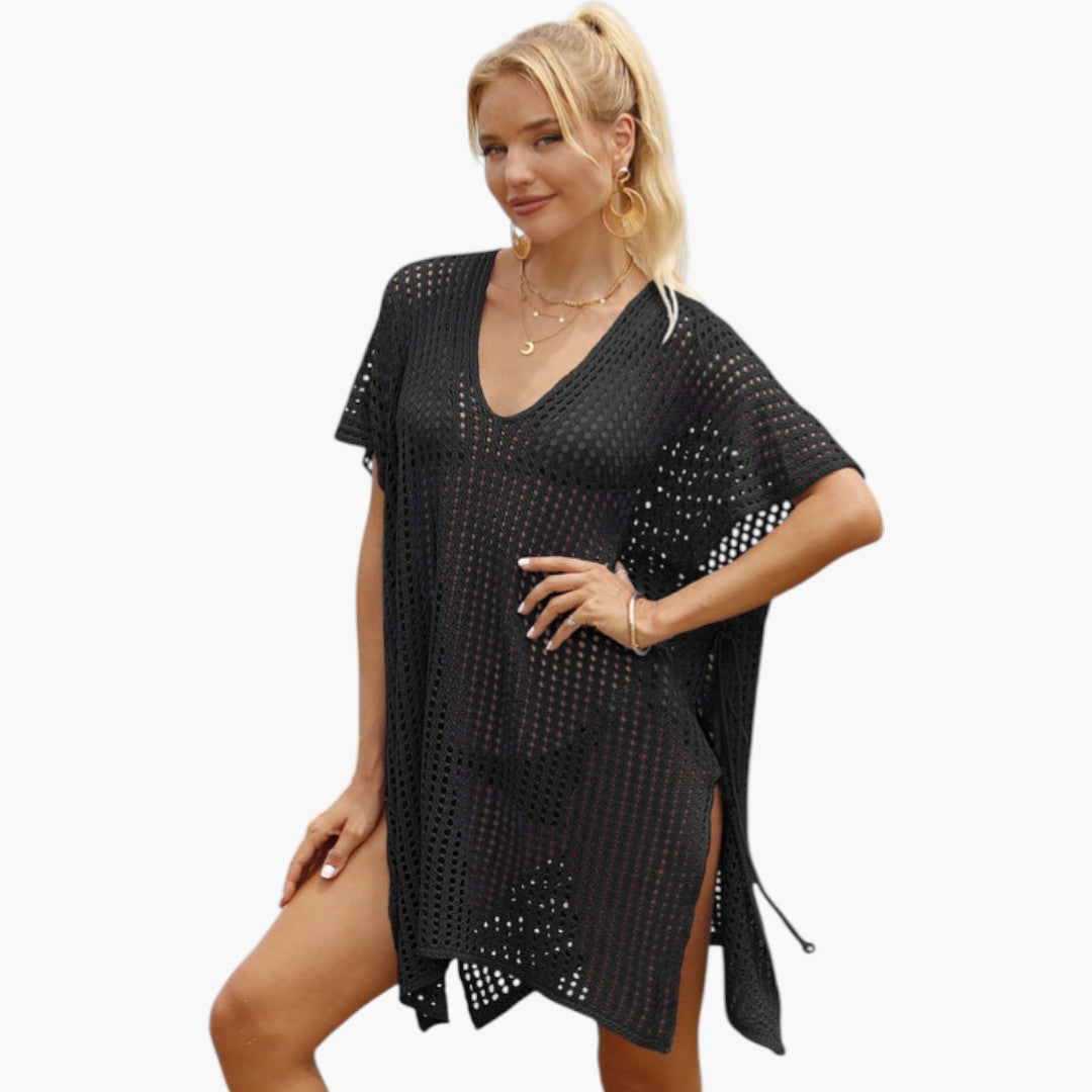 Top da spiaggia donna con scollo a V e maglia traforata