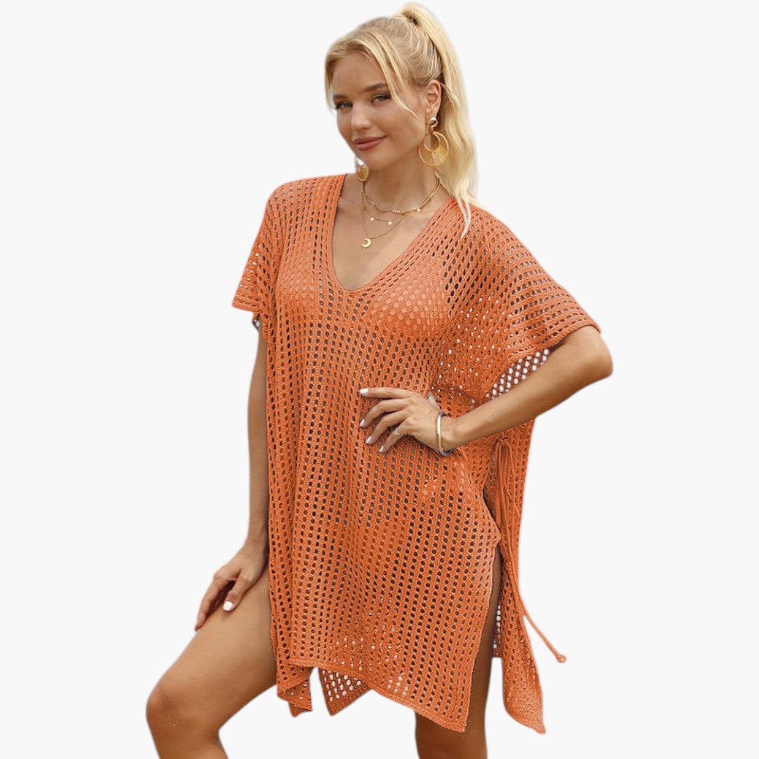 Top da spiaggia donna con scollo a V e maglia traforata