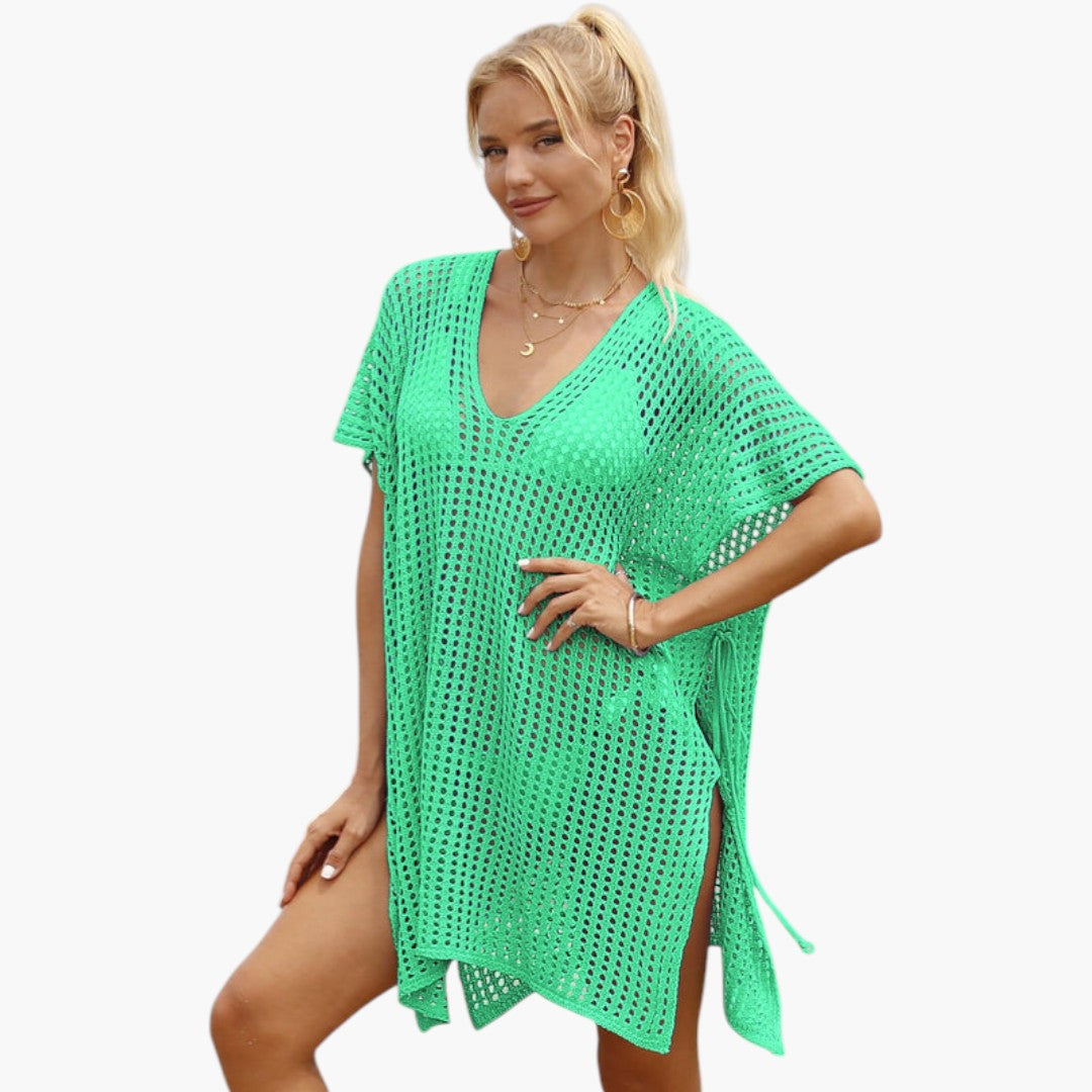 Top da spiaggia donna con scollo a V e maglia traforata