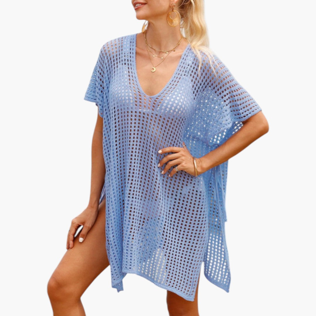 Top da spiaggia donna con scollo a V e maglia traforata
