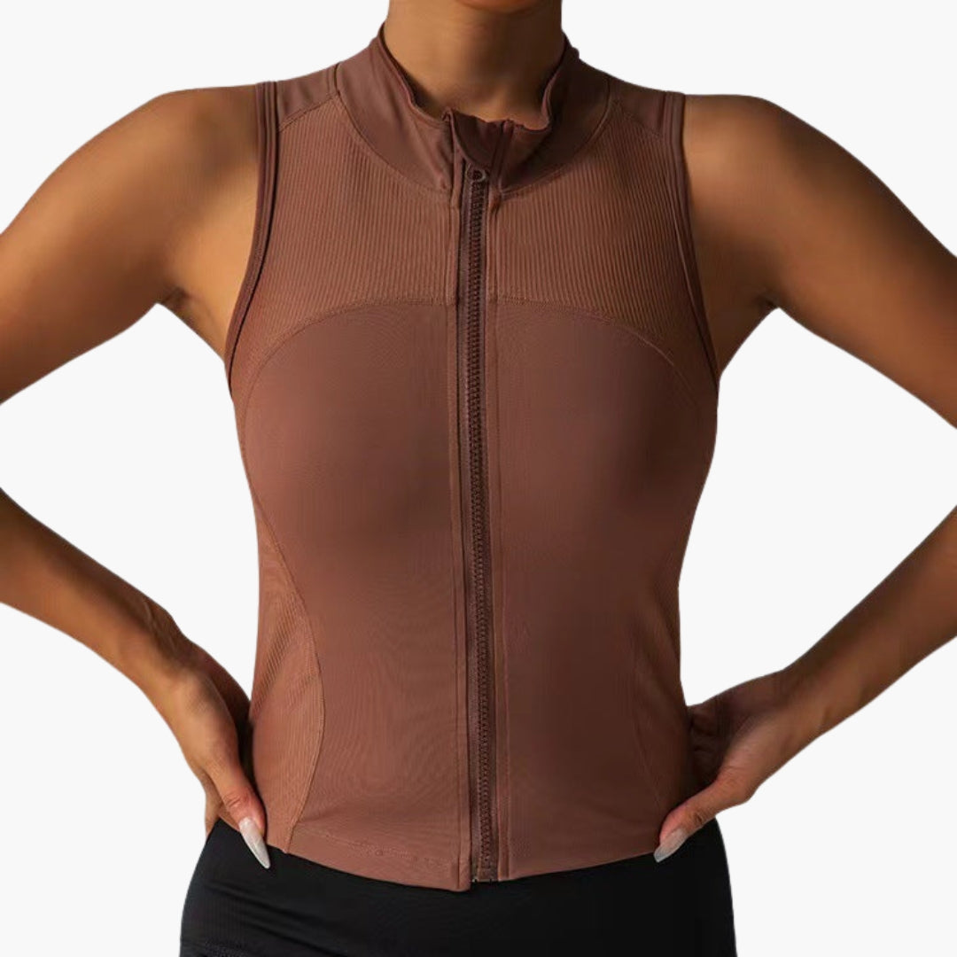 Haut de sport femme avec fermeture zippée et col montant