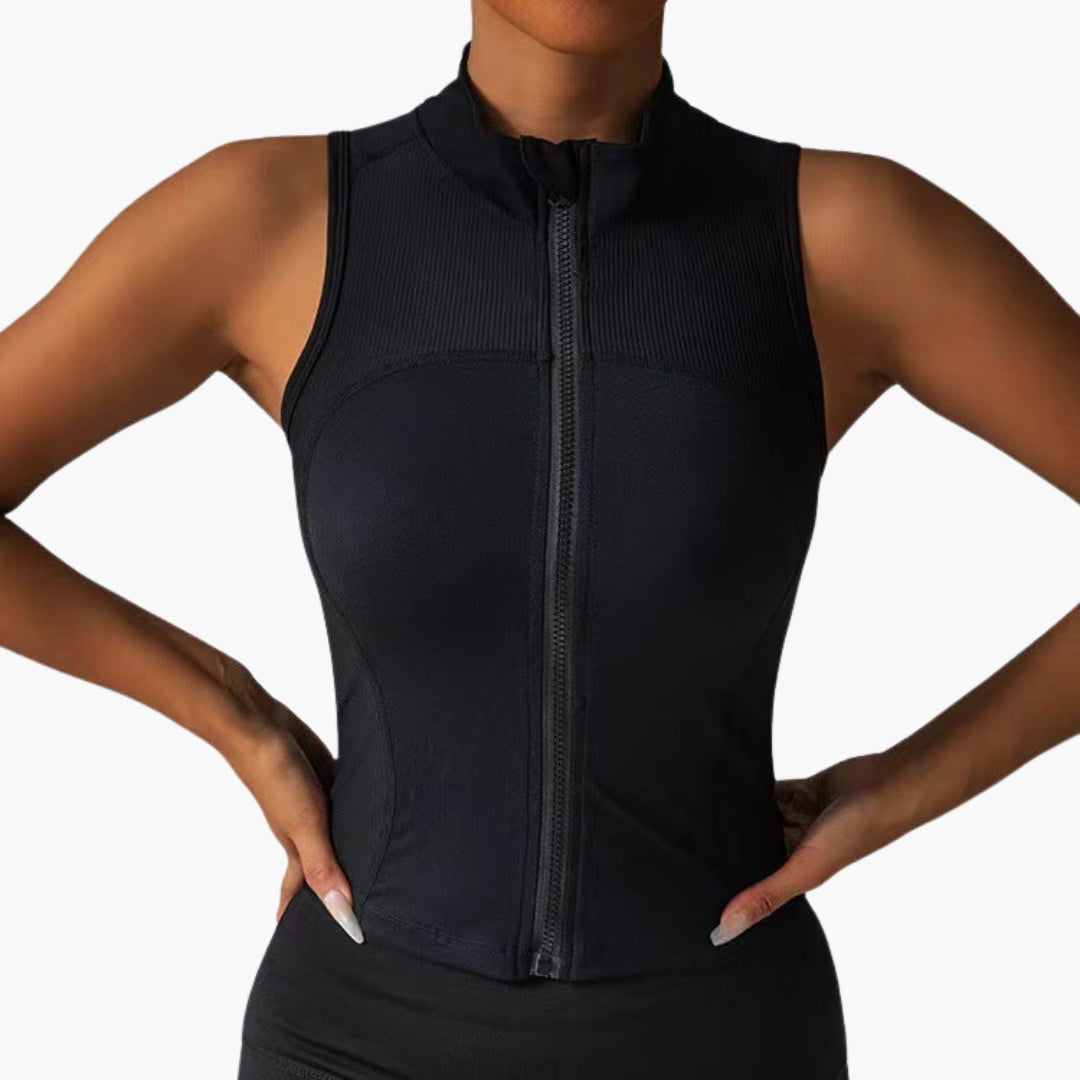 Haut de sport femme avec fermeture zippée et col montant