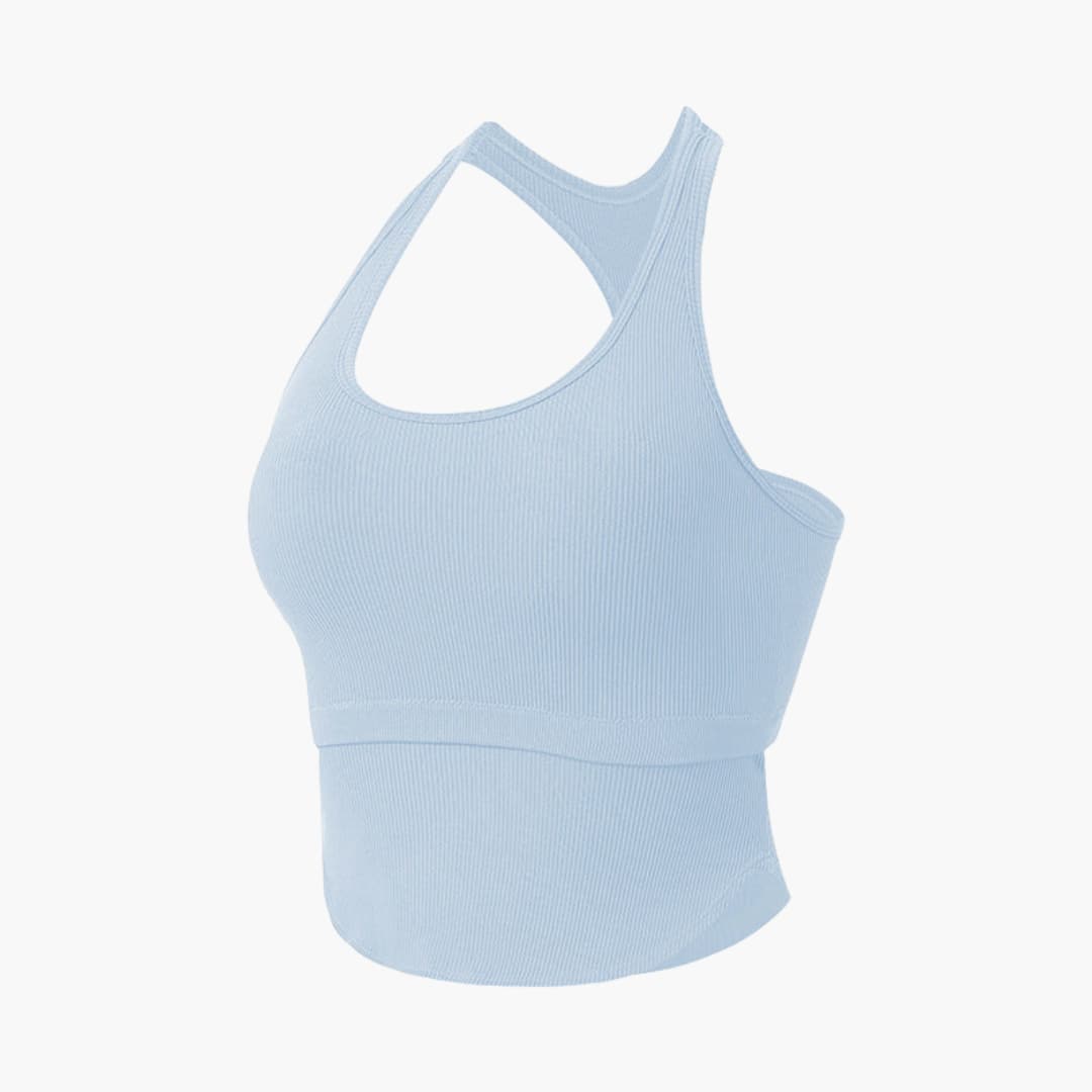 Women's sleeveless fitted sports top with round neckline