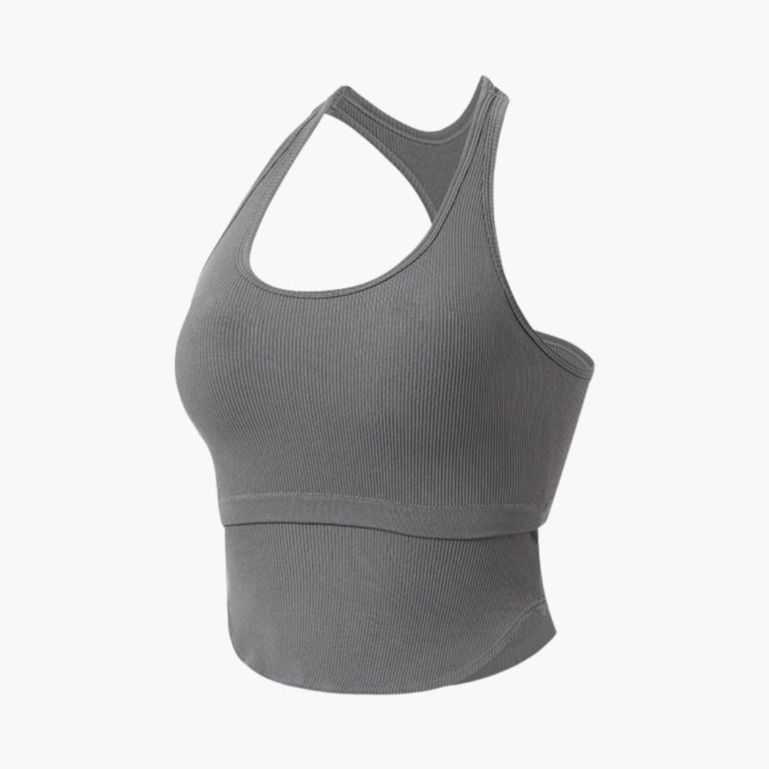 Women's sleeveless fitted sports top with round neckline