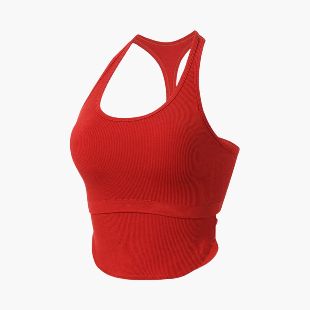 Women's sleeveless fitted sports top with round neckline