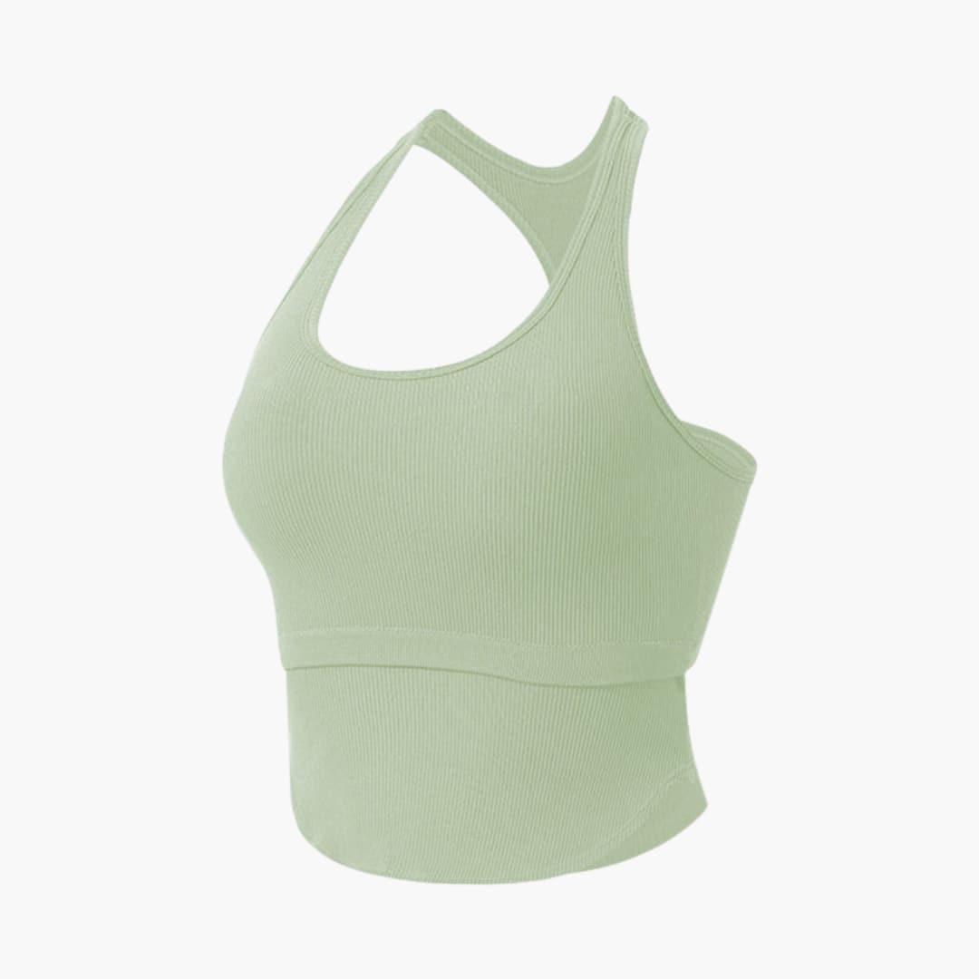 Women's sleeveless fitted sports top with round neckline