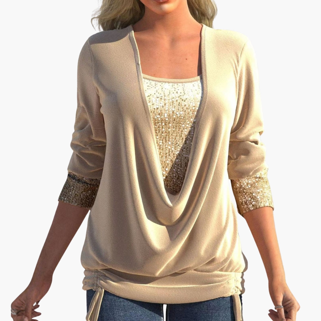 Haut femme drapé devant avec empiècements sequins