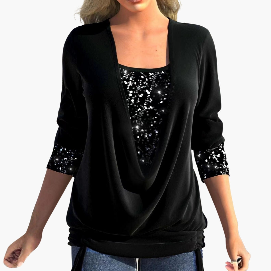 Haut femme drapé devant avec empiècements sequins