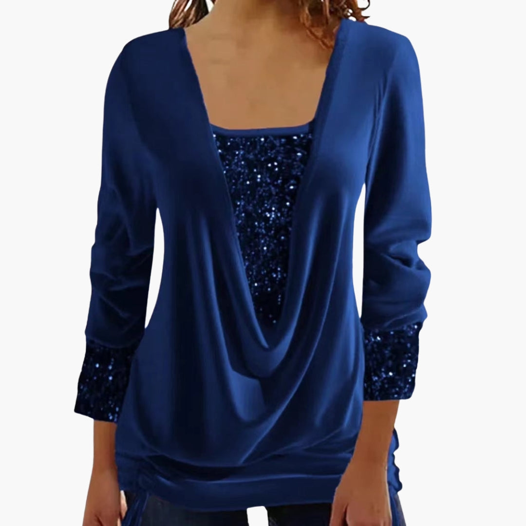 Haut femme drapé devant avec empiècements sequins