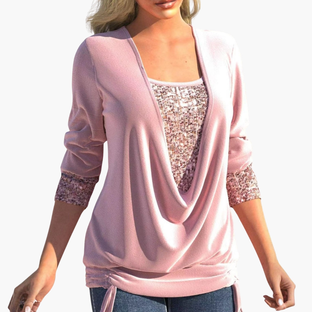 Haut femme drapé devant avec empiècements sequins