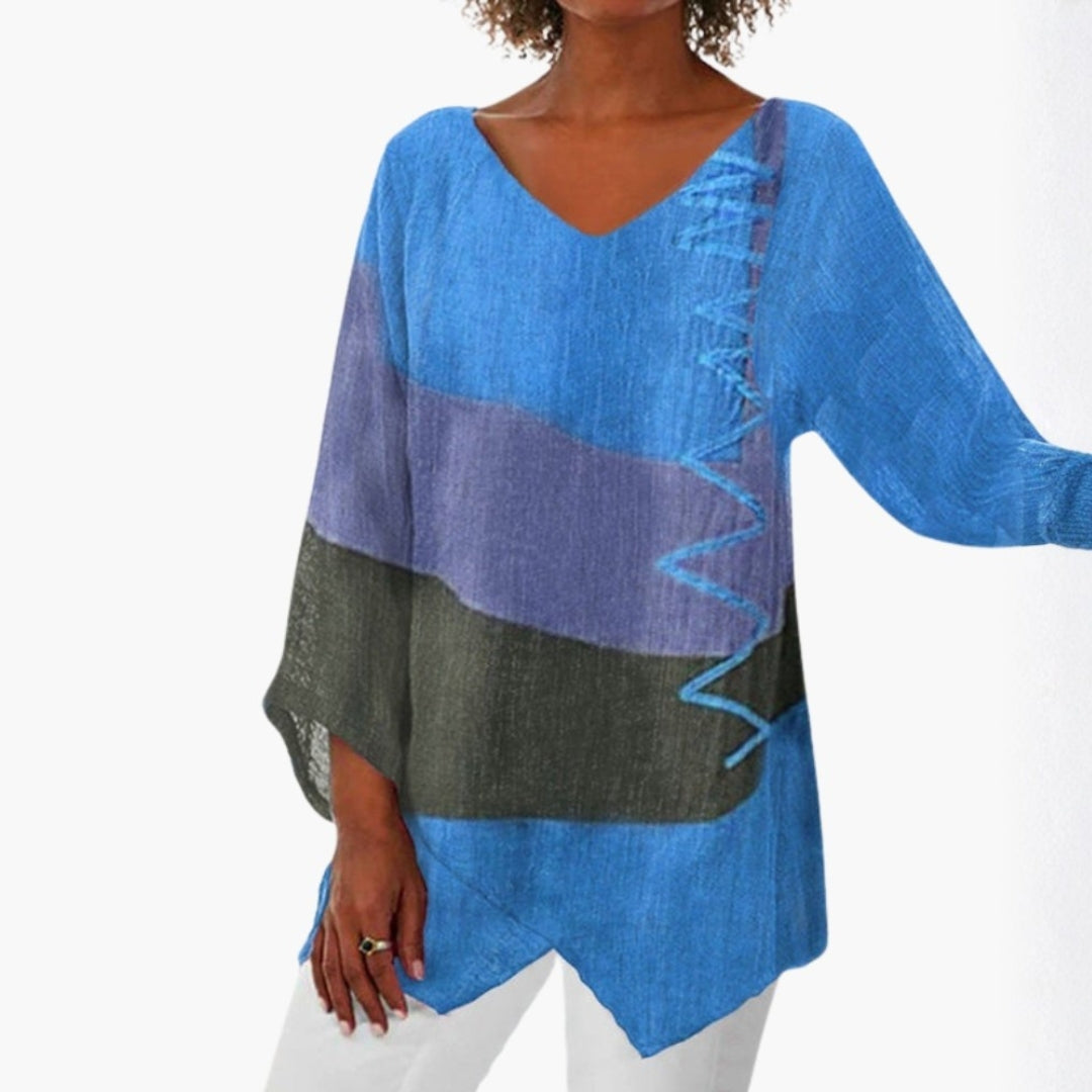 Haut femme manches longues col en V avec motif imprimé