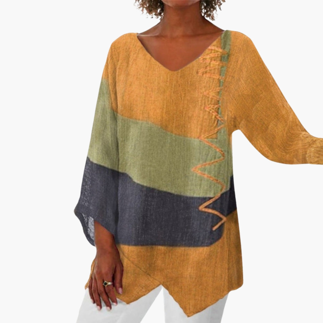 Haut femme manches longues col en V avec motif imprimé