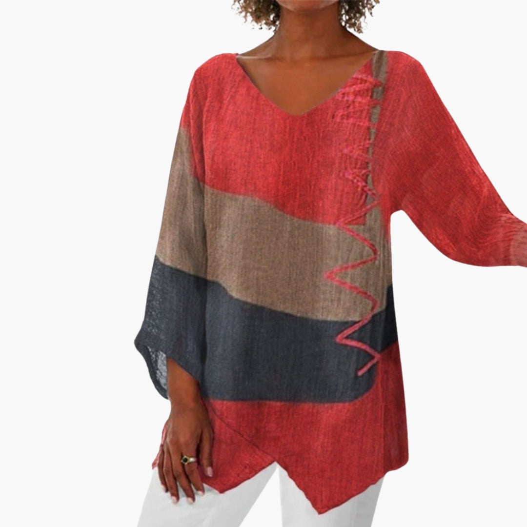 Haut femme manches longues col en V avec motif imprimé