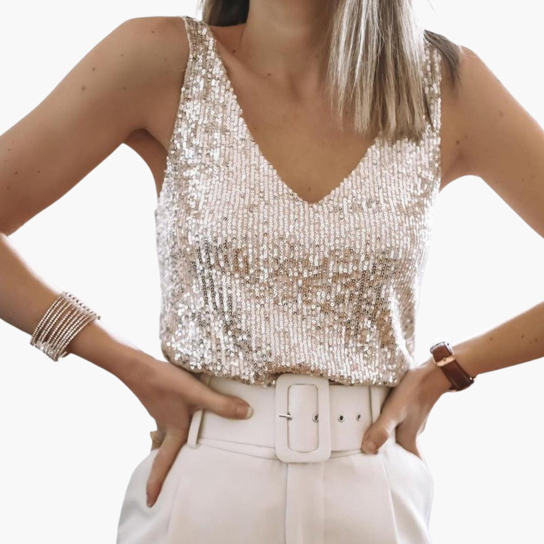Haut femme sans manches à sequins et encolure en V