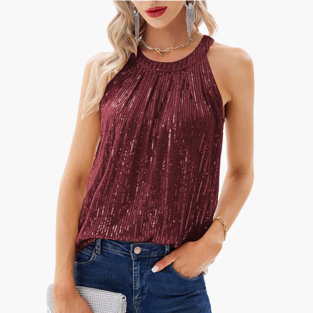 Haut sans manches pour femme avec encolure dos nu et surface à sequins