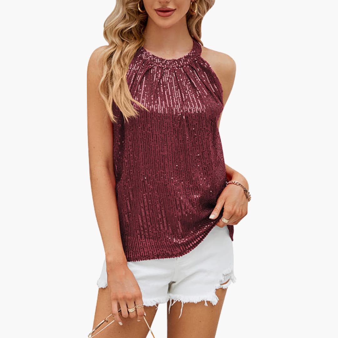 Haut sans manches pour femme avec encolure dos nu et surface à sequins