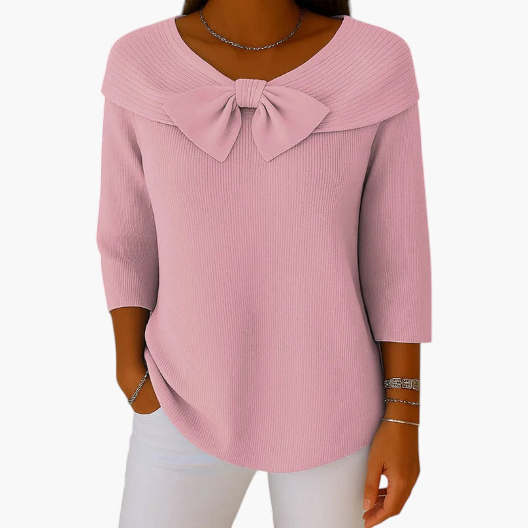 Top de malha para mulher com laço e mangas compridas