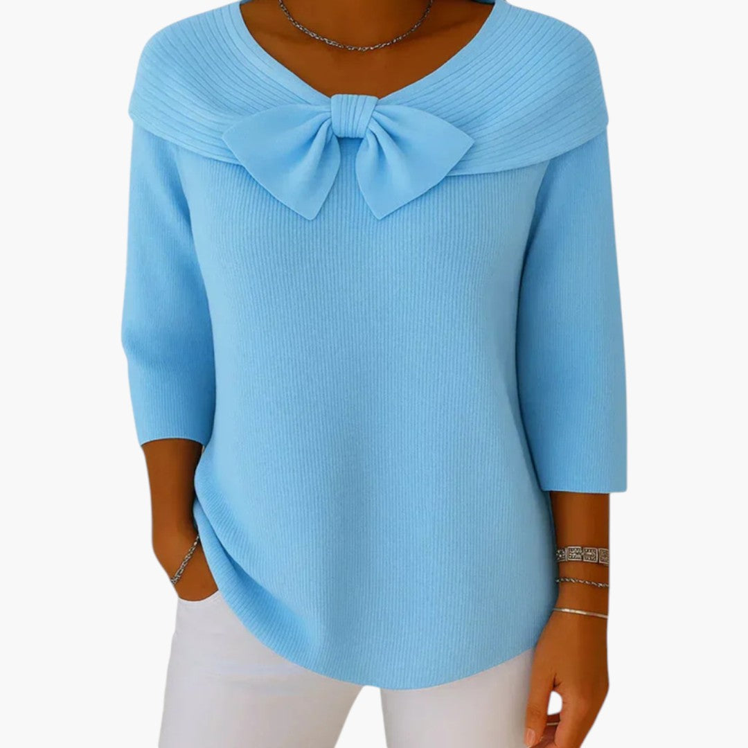 Top de malha para mulher com laço e mangas compridas
