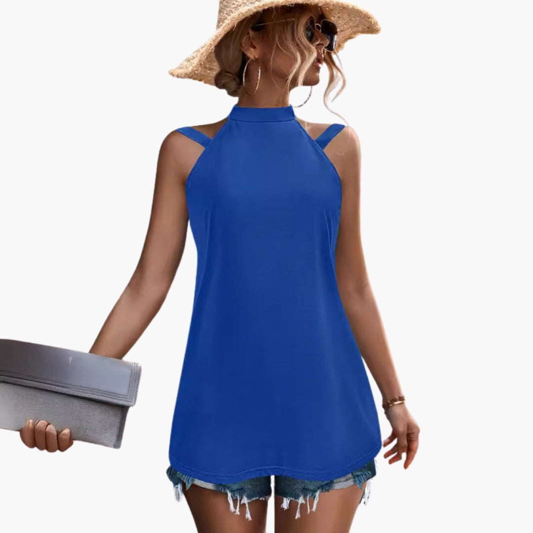 Women's high-neck sleeveless tunic top with straps