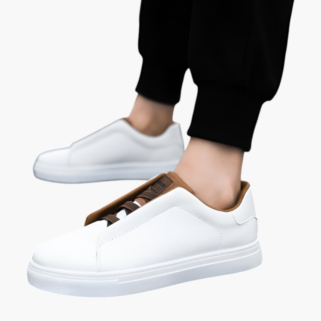 Homme Baskets en Cuir avec Fermeture Lacets et Semelle Texturée