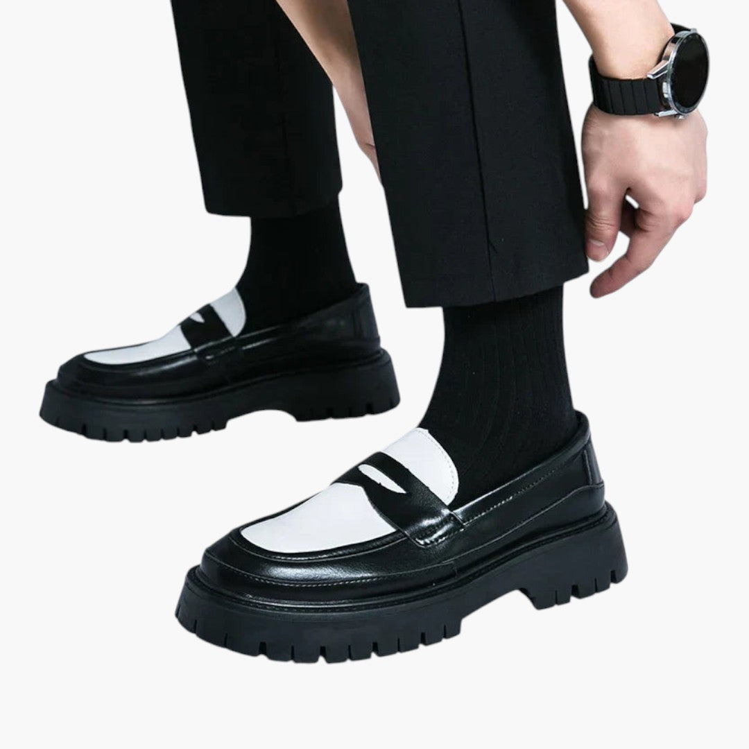 Men's Leather Loafers with Platform Sole and Smooth Surface