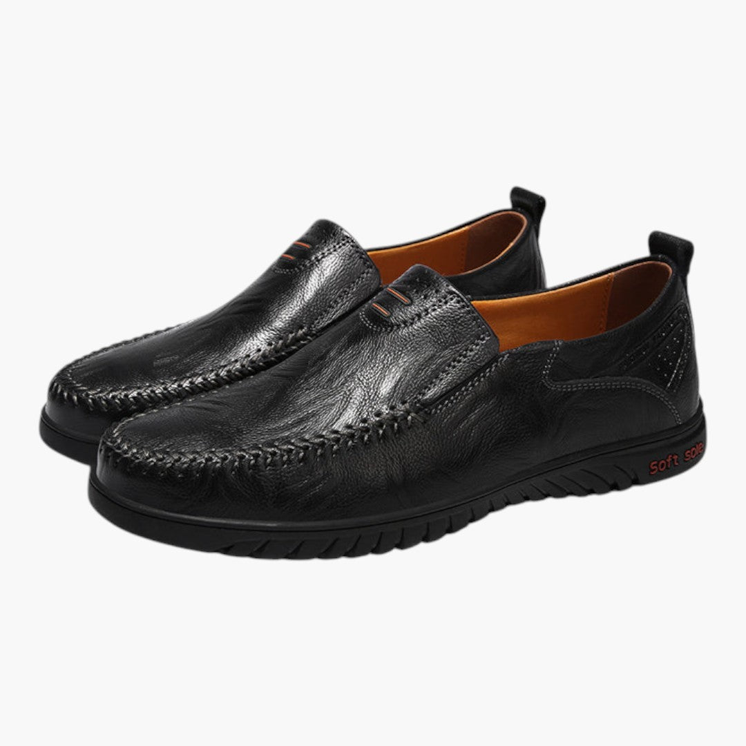 Men's PU Leather Loafers with Stitched Upper and Textured Sole