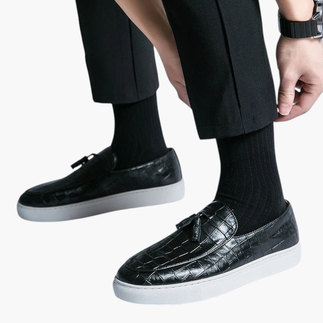 Homme Mocassins en cuir avec design sans lacets et semelle texturée