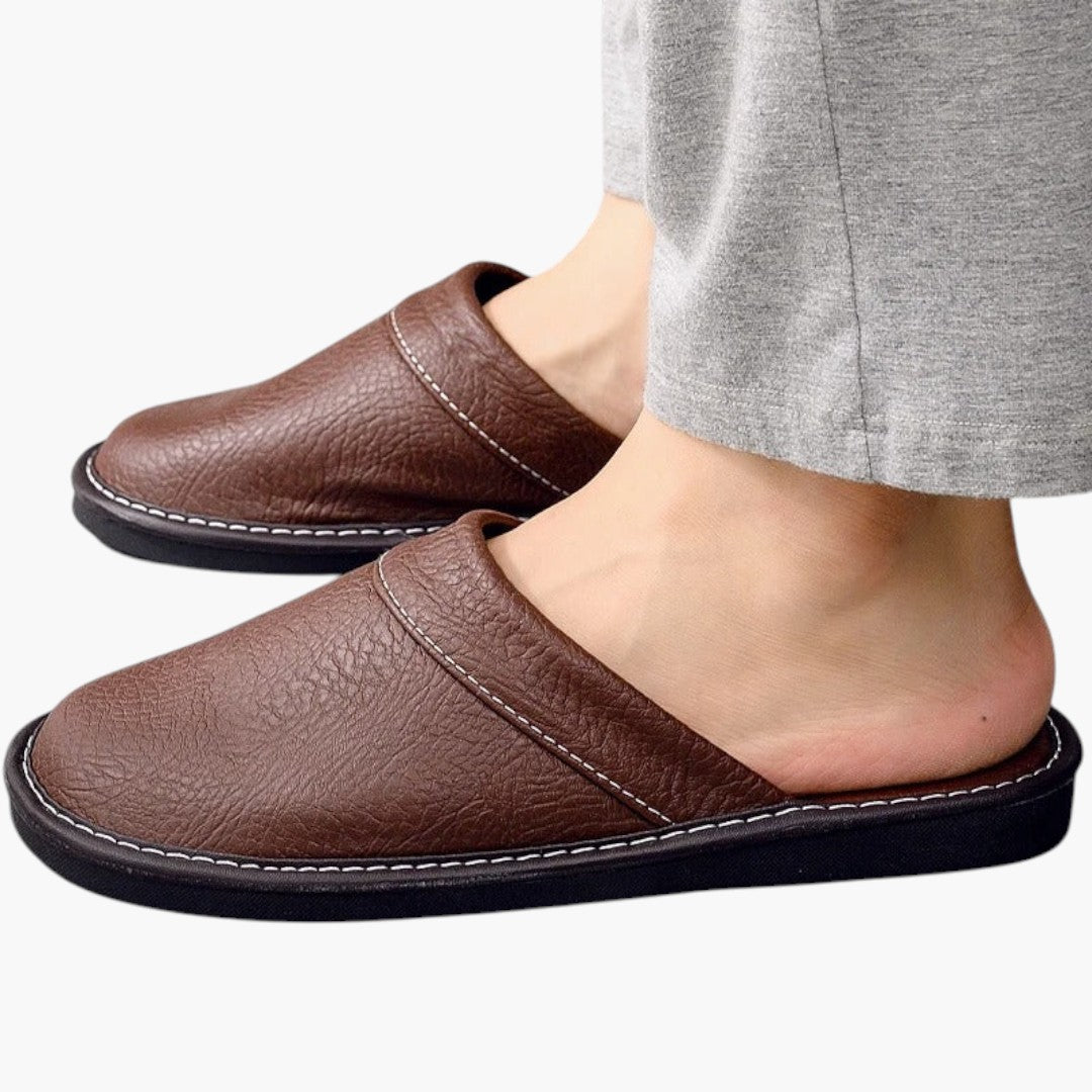 Men's Vegan Leather Slippers with Soft Sole