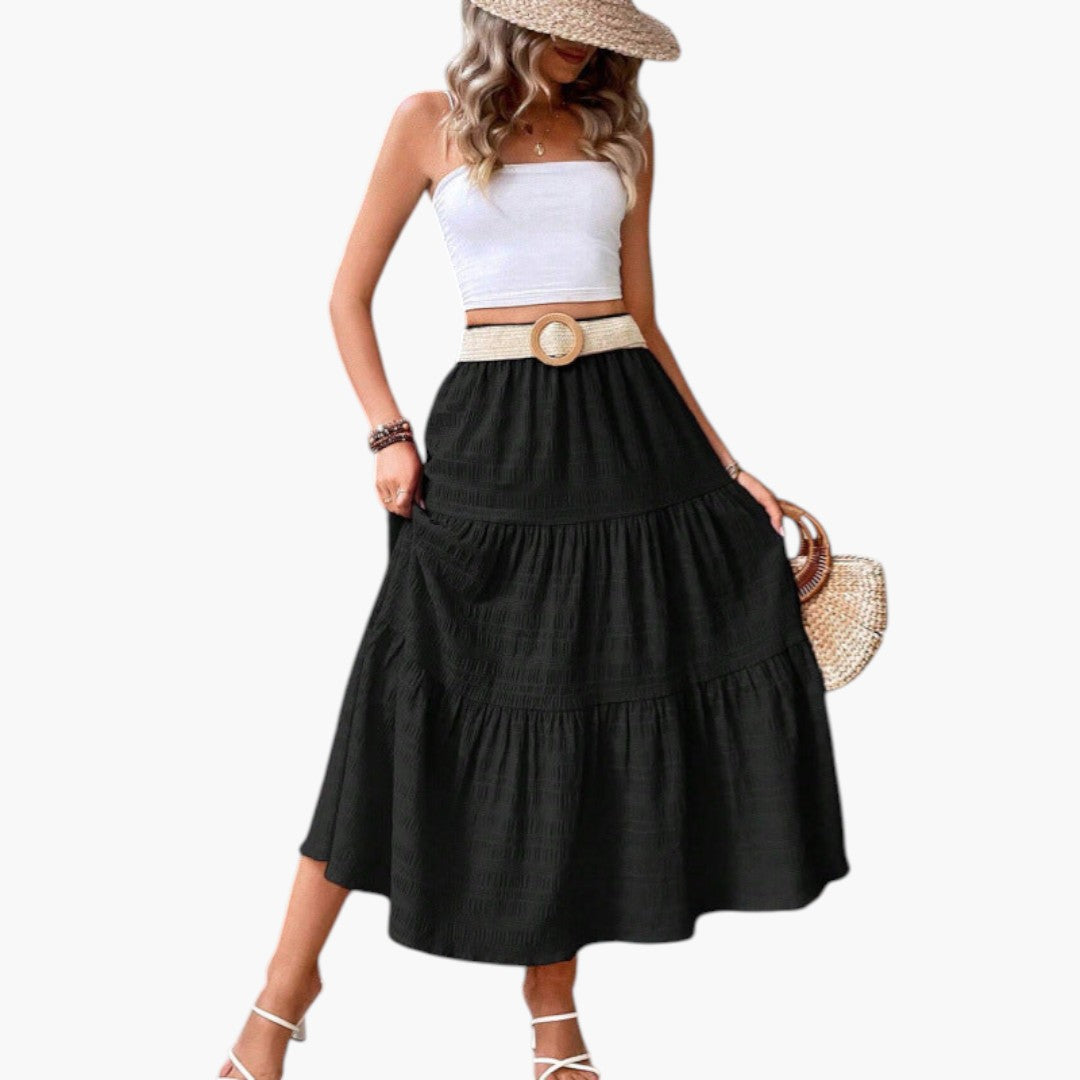 Gonna lunga da donna con vita elastica e design a balze