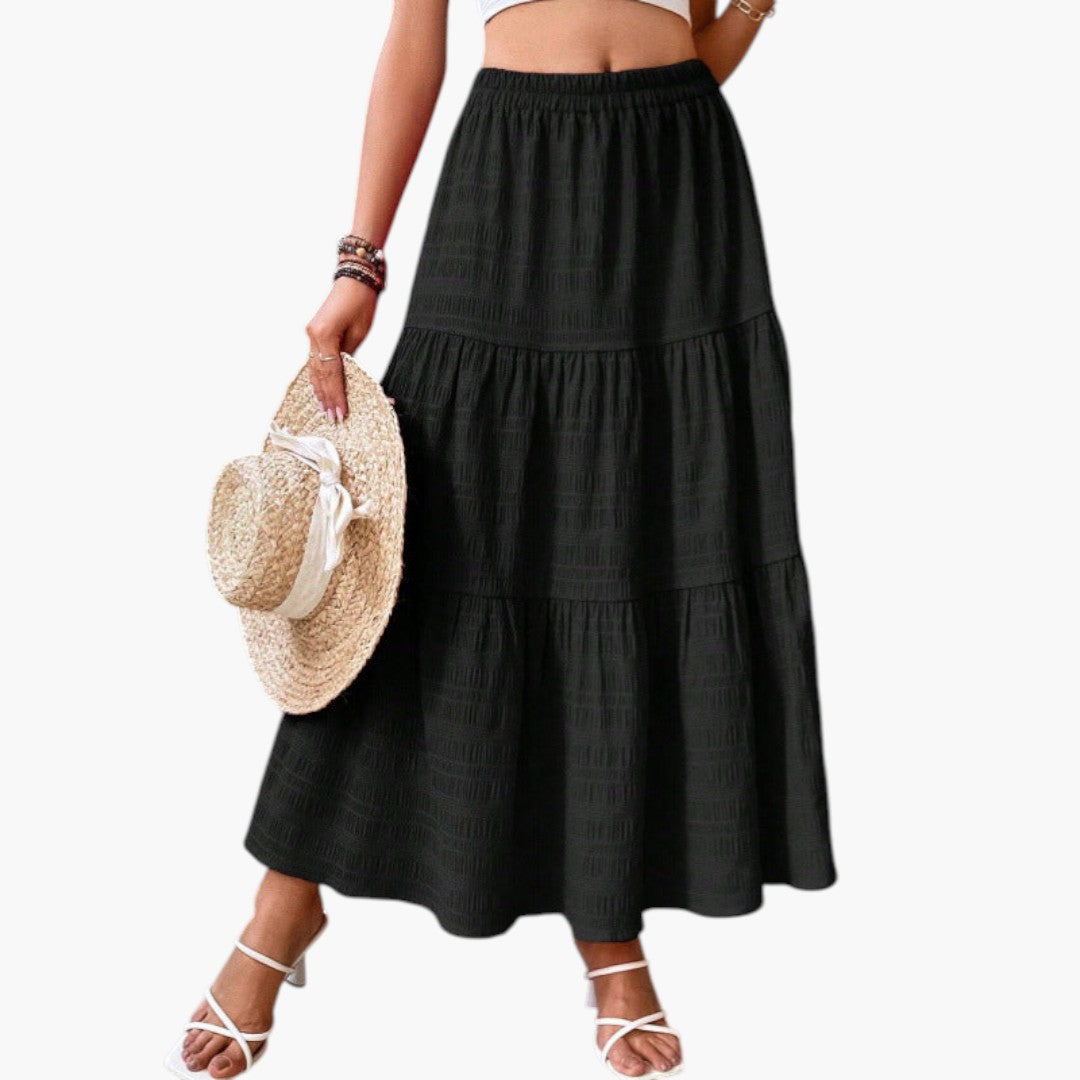 Gonna lunga da donna con vita elastica e design a balze