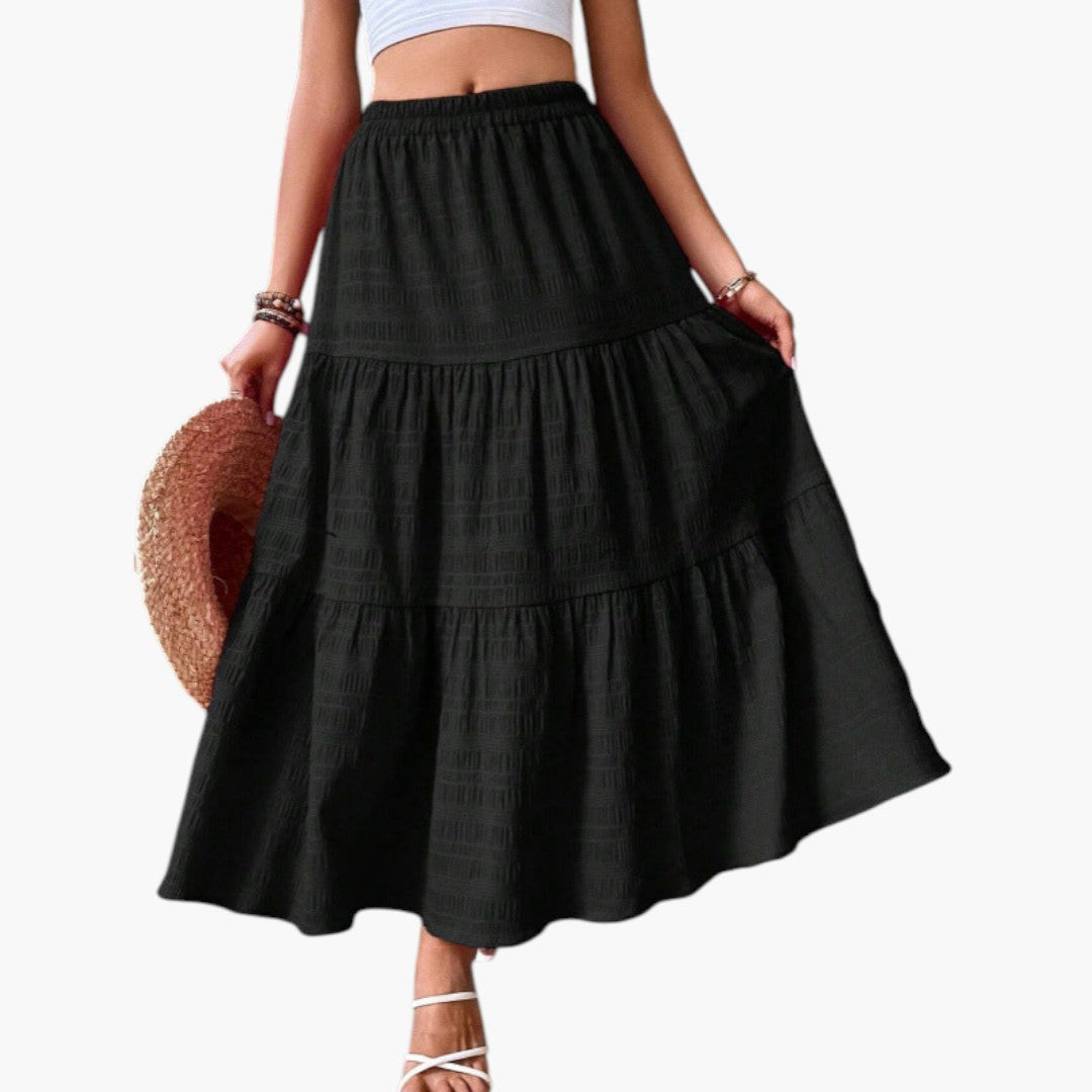 Gonna lunga da donna con vita elastica e design a balze