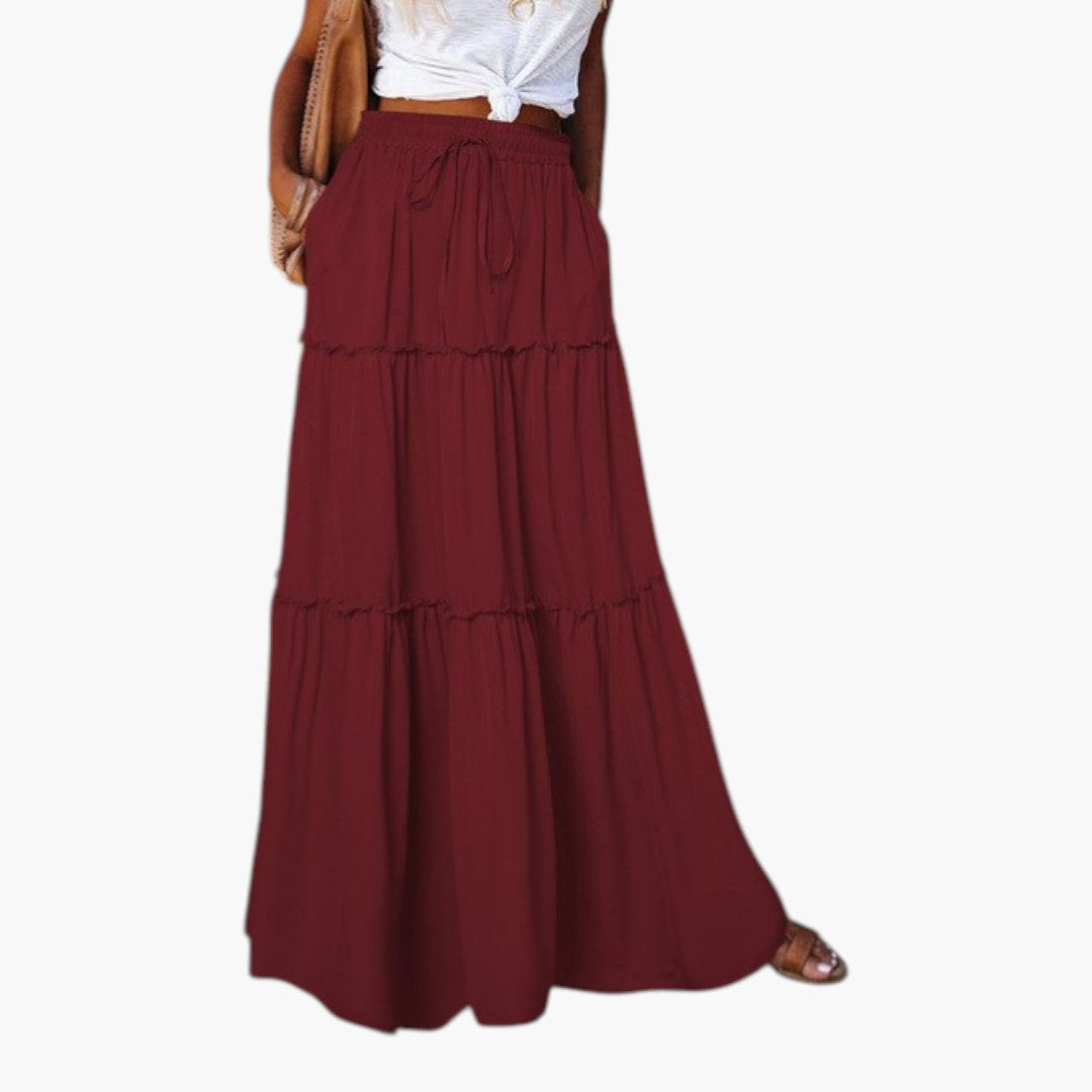 Jupe Maxi Femme avec Taille Élastique et Design à Volants