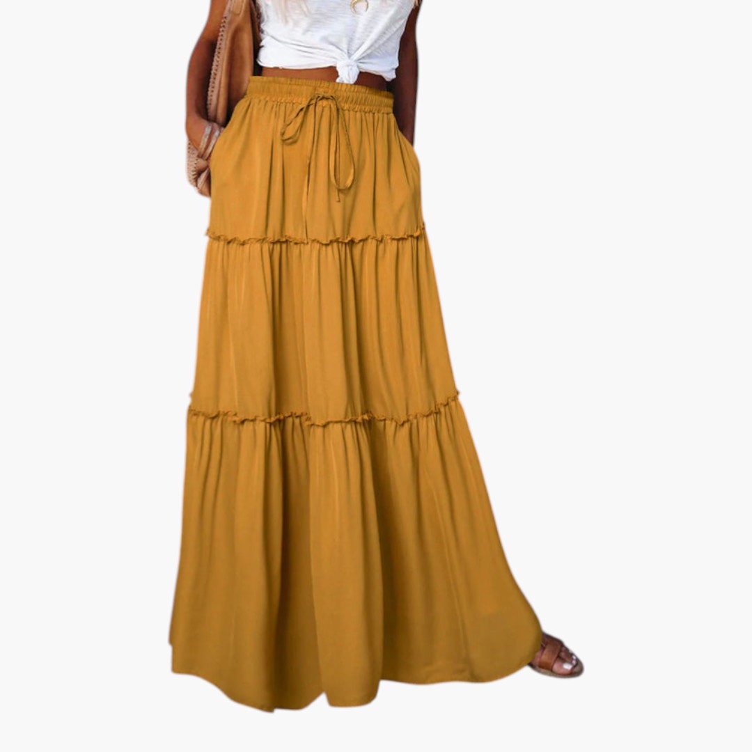 Jupe Maxi Femme avec Taille Élastique et Design à Volants