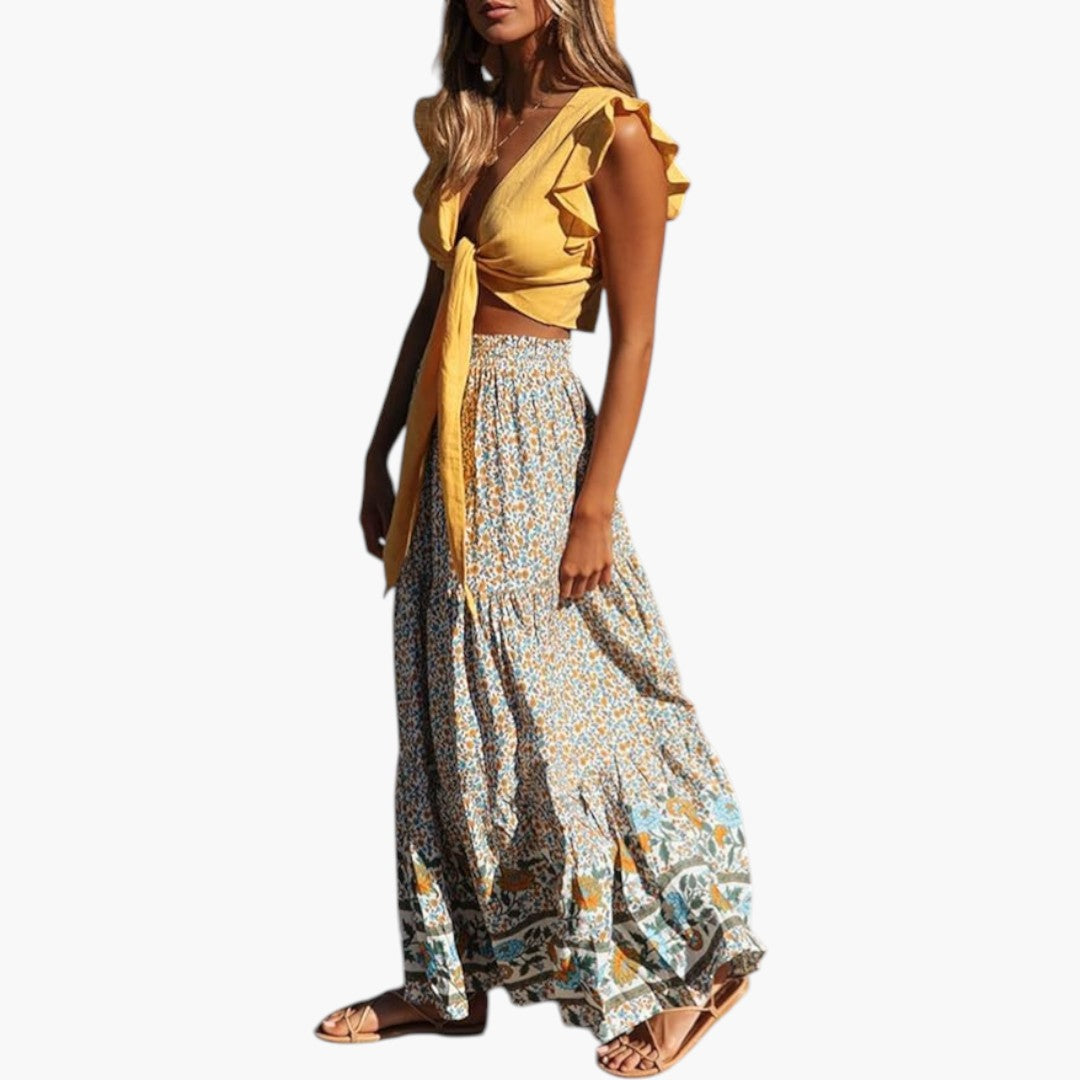 Gonna Maxi Donna con Vita Elastica e Stampa Floreale