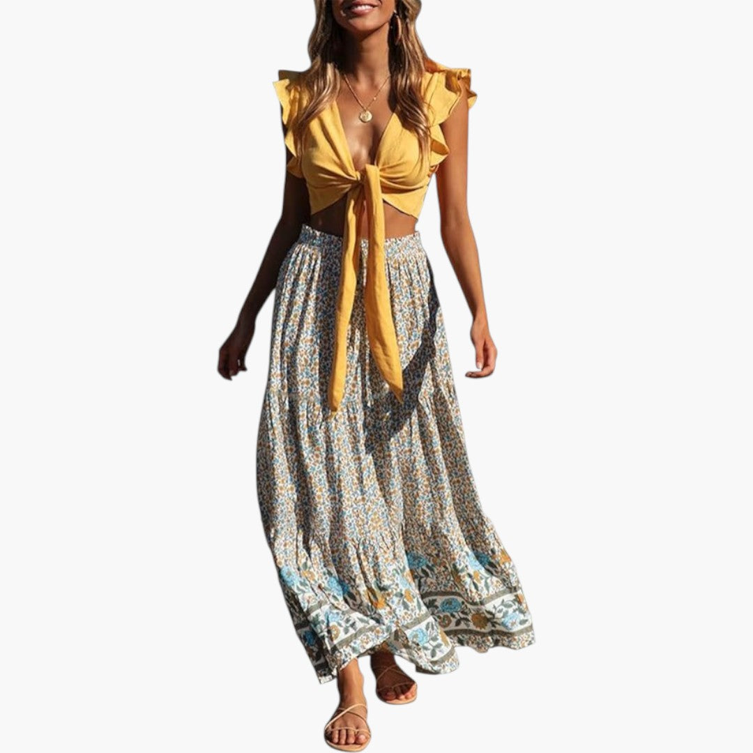 Gonna Maxi Donna con Vita Elastica e Stampa Floreale