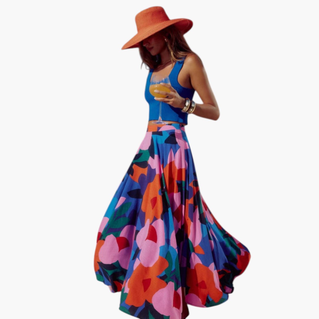 Gonna Maxi Donna con Vita Elastica e Stampa sulla Superficie